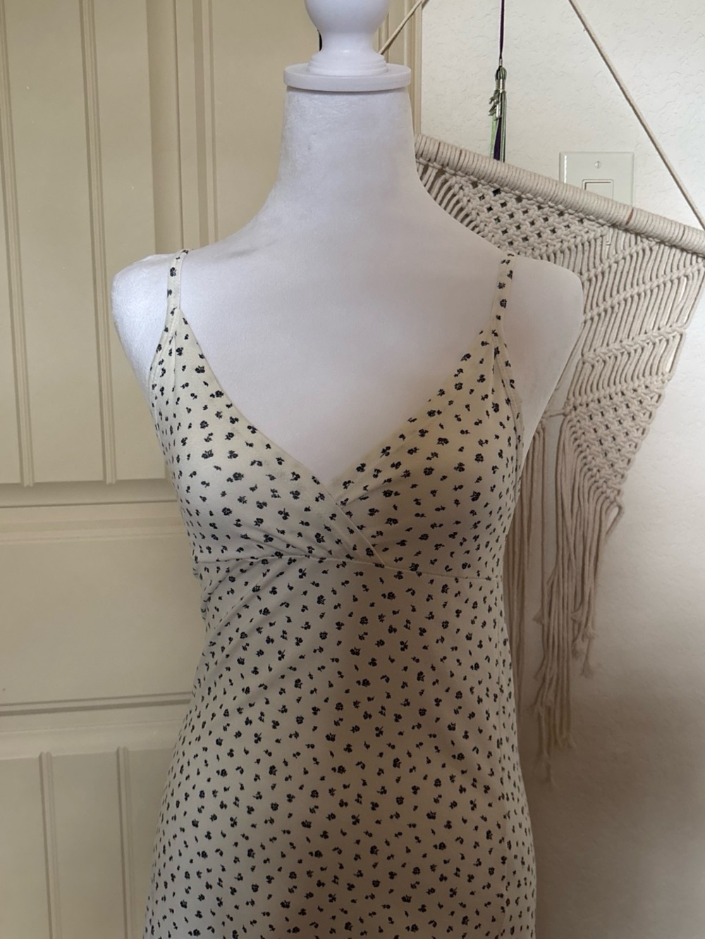 Brandy Melville Cream Mini Dress with Black Floral Print